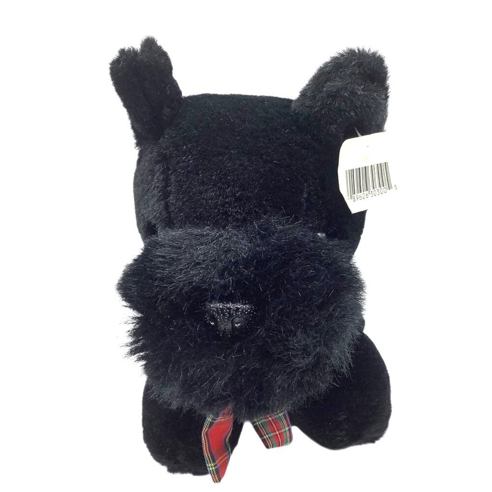Vtg Chosun Black‎ Scottie Dog Plush Toy With Tartan Bow Tie 9”